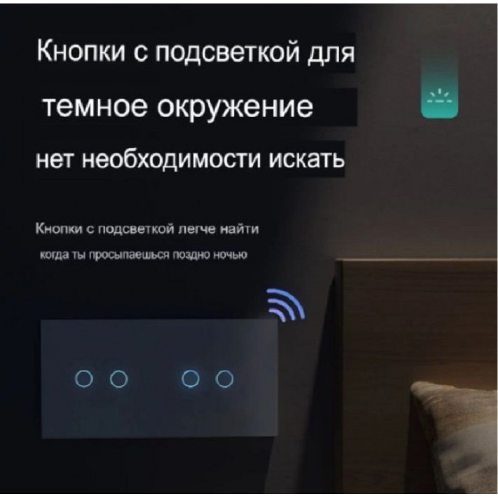 Два умных двойных WiFi выключателя Terem Techno в одной рамке Tuya / Smart Life / Digma сенсорные серые для Алисы работает как с нулевым проводом так и без него
