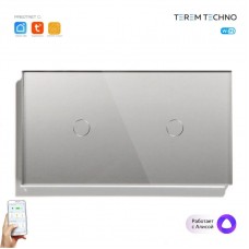 Два умных одиночных WiFi выключателя Terem Techno в одной рамке сенсорные серые Tuya / Smart Life / Digma для Алисы работает как с нулевым проводом так и без него