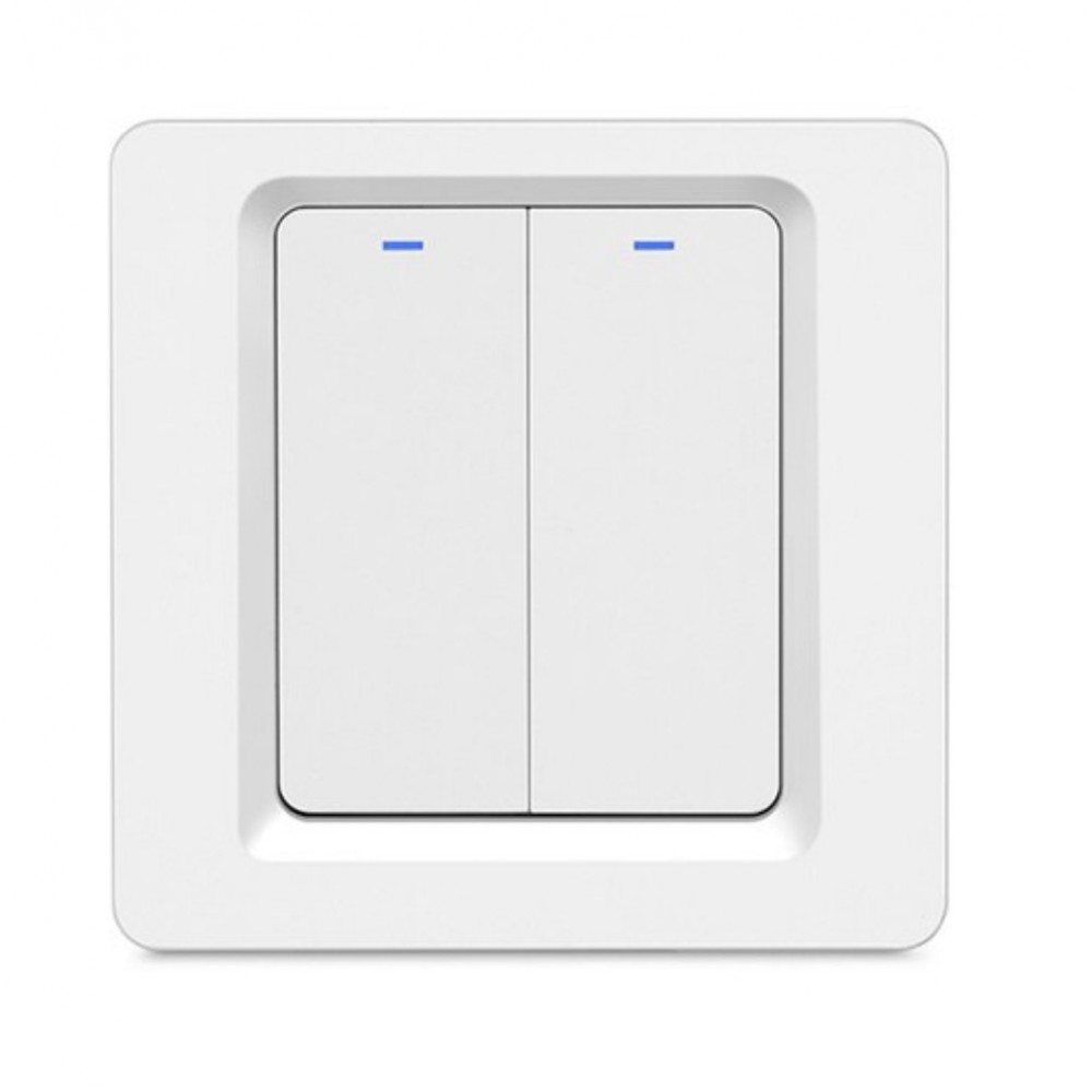 Умный двухклавишный выключатель WiFi+Bluetooth Tuya с Алисой УНИВЕРСАЛЬНЫЙ БЕЗ НУЛЯ И С НУЛЕМ  белый импульсный