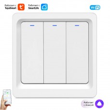 Умный трехклавишный выключатель WiFi+Bluetooth Tuya с Алисой УНИВЕРСАЛЬНЫЙ БЕЗ НУЛЯ И С НУЛЕМ  белый импульсный