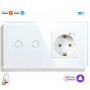 Умный выключатель двойной и умная розетка WiFi Tuya для Алисы от Яндекса с таймером стеклянная белая с голосовым управлением умным домом