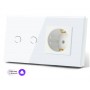 Розетка и умный выключатель двойной WiFi Tuya для Алисы от Яндекса стеклянная белая с таймером с голосовым управлением умным домом