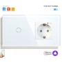 Умный выключатель одиночный и умная розетка WiFi Tuya для Алисы от Яндекса с таймером стеклянная белая с голосовым управлением умным домом
