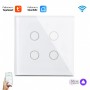 Умный выключатель с Алисой Яндекс Tuya WiFi RF433 4х клавишный сенсорный УНИВЕРСАЛЬНЫЙ БЕЗ НУЛЯ И С НУЛЕМ белый стеклянный