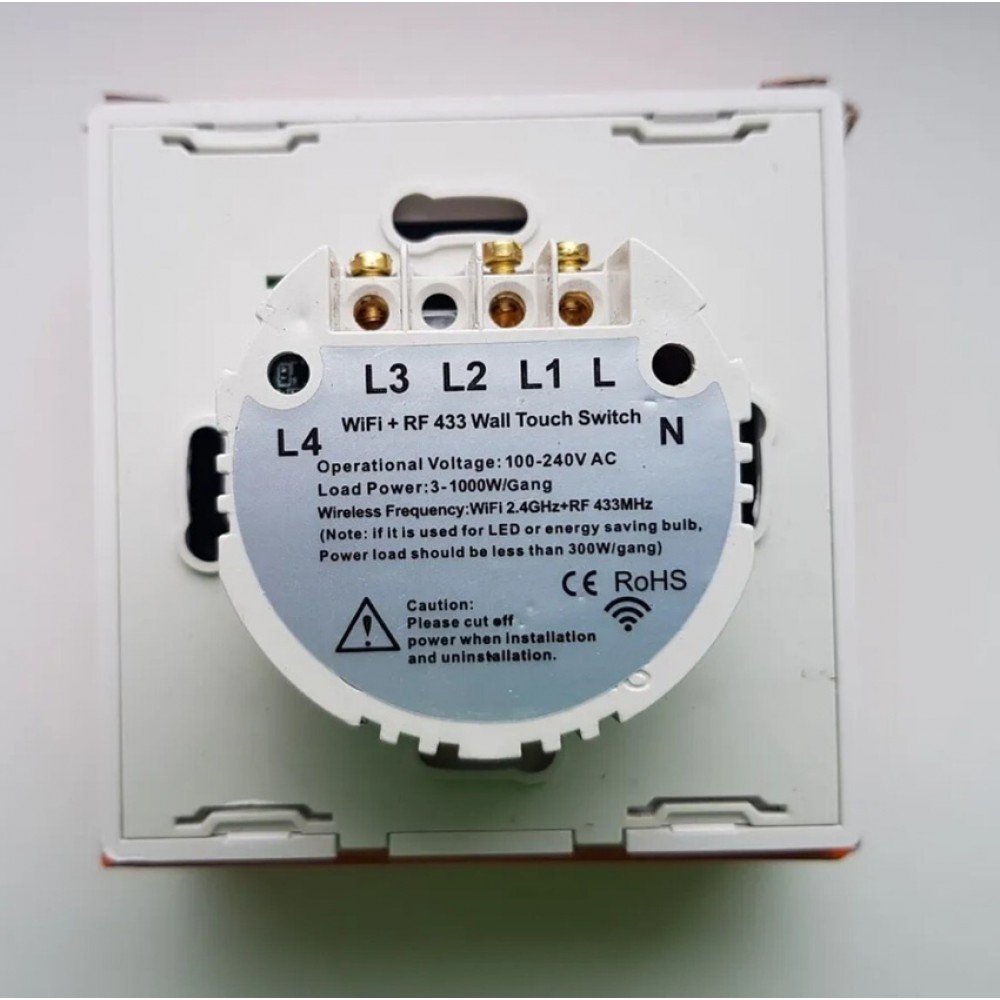 Умный выключатель с Алисой Яндекс Tuya WiFi RF433 двойной сенсорный УНИВЕРСАЛЬНЫЙ БЕЗ НУЛЯ И С НУЛЕМ золотой стеклянный