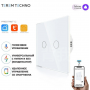 Умный выключатель с Алисой Яндекс Tuya WiFi RF433 на двойной сенсорный УНИВЕРСАЛЬНЫЙ БЕЗ НУЛЯ И С НУЛЕМ белый стеклянный