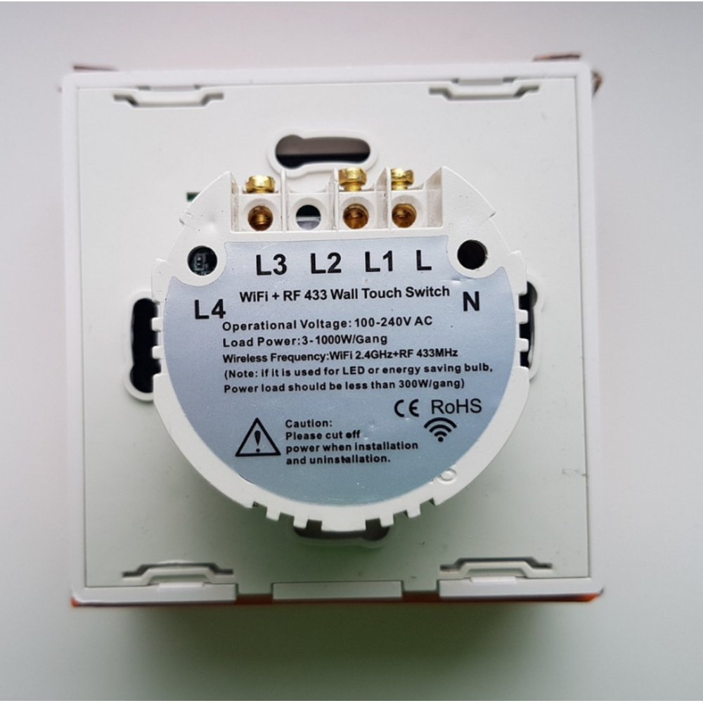 Умный выключатель с Алисой Яндекс Tuya WiFi RF433 на двойной сенсорный УНИВЕРСАЛЬНЫЙ БЕЗ НУЛЯ И С НУЛЕМ белый стеклянный