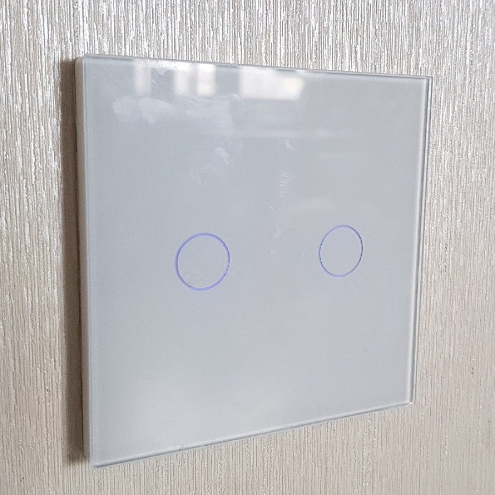 Умный выключатель с Алисой Яндекс Tuya WiFi RF433 на двойной сенсорный УНИВЕРСАЛЬНЫЙ БЕЗ НУЛЯ И С НУЛЕМ белый стеклянный