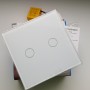 Умный выключатель с Алисой Яндекс Tuya WiFi RF433 на двойной сенсорный УНИВЕРСАЛЬНЫЙ БЕЗ НУЛЯ И С НУЛЕМ белый стеклянный