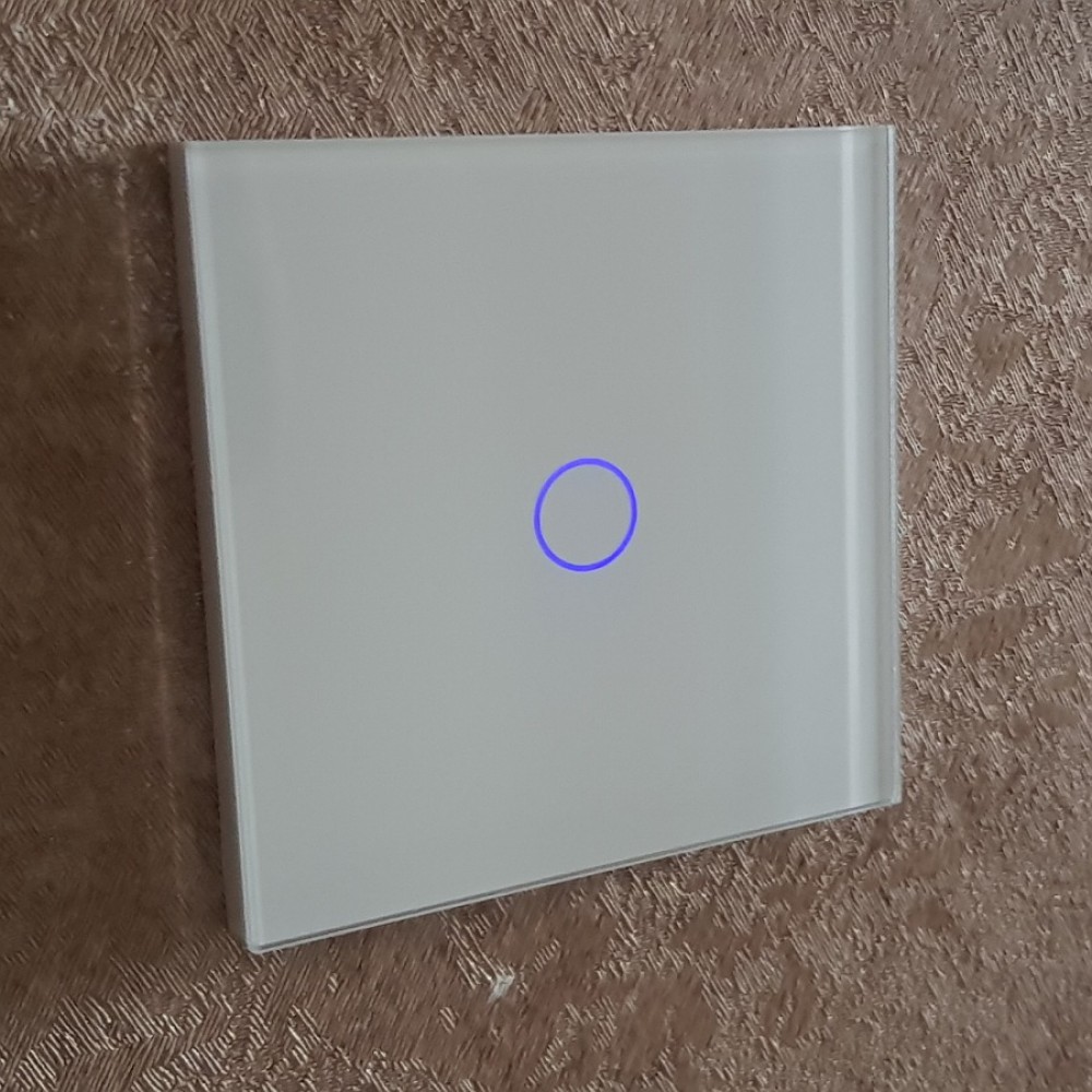 Умный выключатель с Алисой Яндекс Tuya WiFi RF433 одиночный сенсорный УНИВЕРСАЛЬНЫЙ БЕЗ НУЛЯ И С НУЛЕМ белый стеклянный