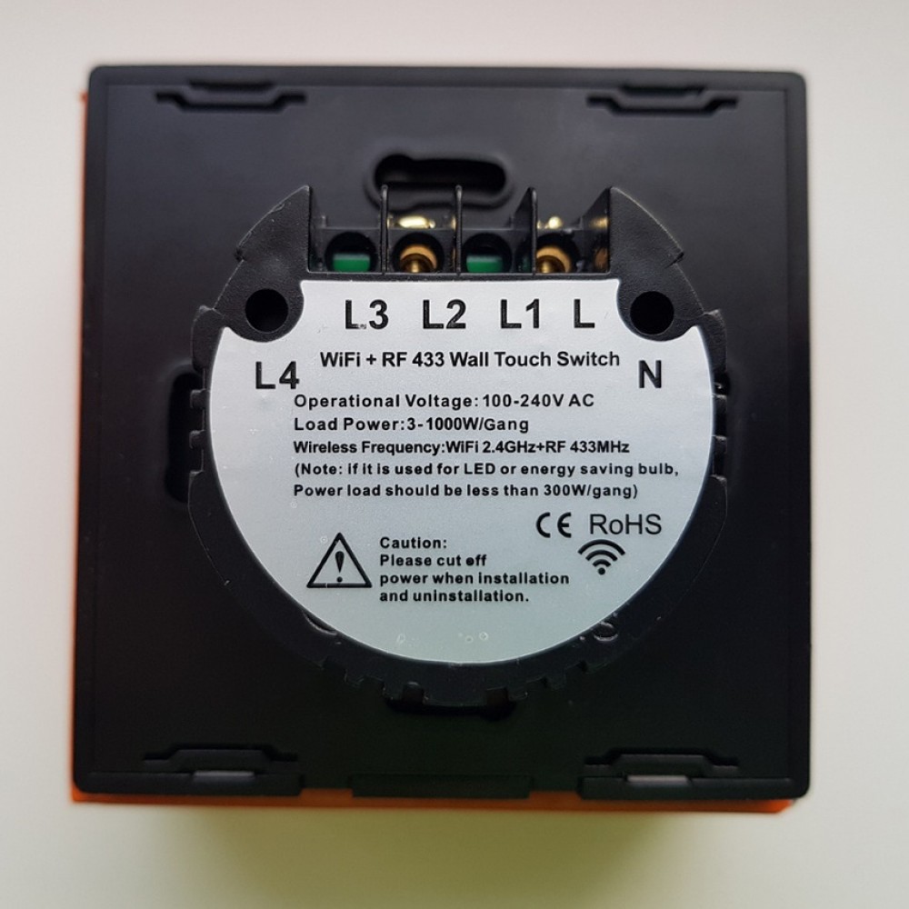 Умный выключатель с Алисой Яндекс Tuya WiFi RF433 одиночный сенсорный УНИВЕРСАЛЬНЫЙ БЕЗ НУЛЯ И С НУЛЕМ черный стеклянный