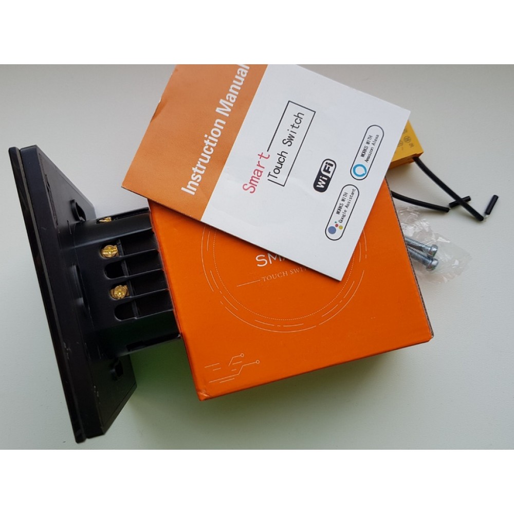 Умный выключатель с Алисой Яндекс Tuya WiFi RF433 одиночный сенсорный УНИВЕРСАЛЬНЫЙ БЕЗ НУЛЯ И С НУЛЕМ черный стеклянный