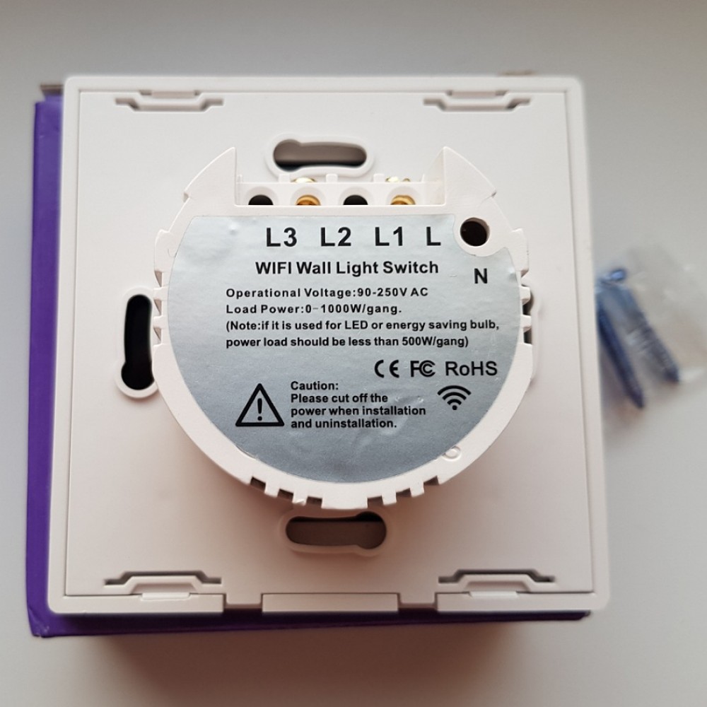 Умный выключатель с Алисой Яндекс Tuya WiFi RF433 одиночный сенсорный УНИВЕРСАЛЬНЫЙ БЕЗ НУЛЯ И С НУЛЕМ золотой стеклянный