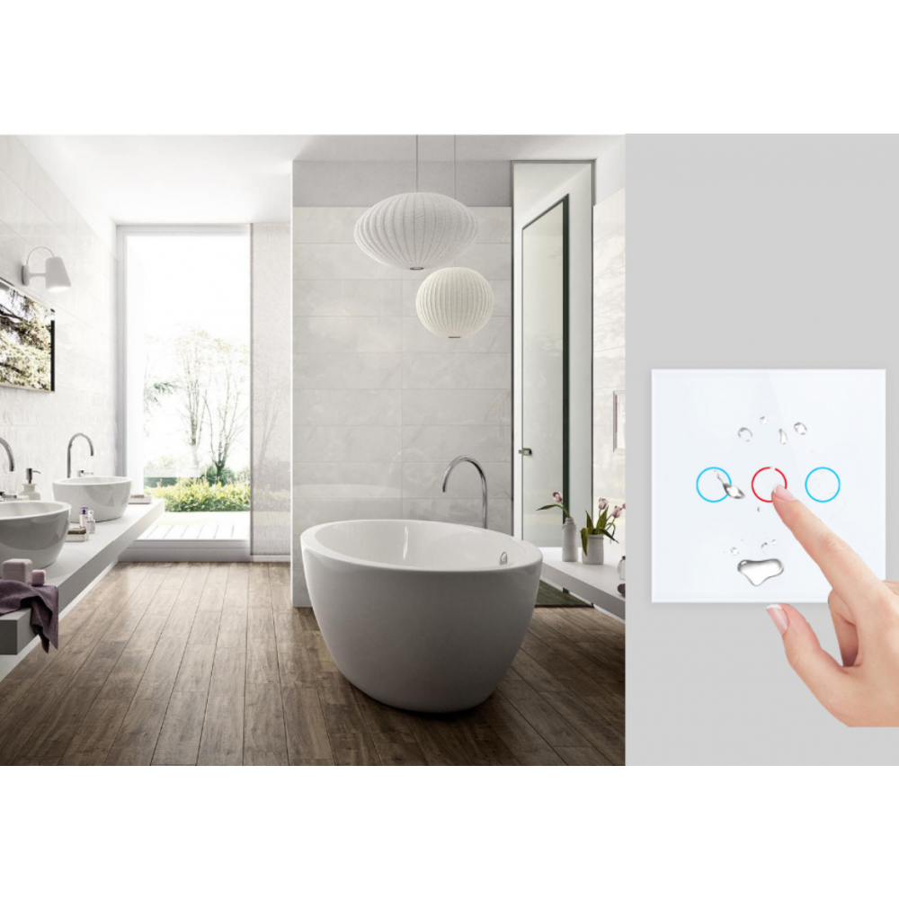 Умный WiFi выключатель Tuya для Алисы от Яндекса с НУЛЕМ и БЕЗ НУЛЯ тройной сенсорный с металлической рамкой белый стеклянный