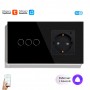 Умный выключатель тройной и умная розетка WiFi Tuya для Алисы от Яндекса с таймером стеклянная черная с голосовым управлением умным домом