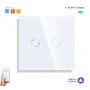 Умный WiFi выключатель Tuya для Алисы от Яндекса с НУЛЕМ и БЕЗ НУЛЯ двойной сенсорный с металлической рамкой белый стеклянный