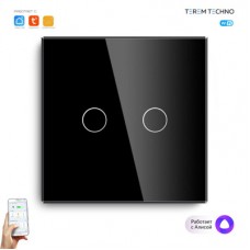 Умный WiFi выключатель Tuya для Алисы от Яндекса с НУЛЕМ и БЕЗ НУЛЯ двойной сенсорный с металлической рамкой черный стеклянный