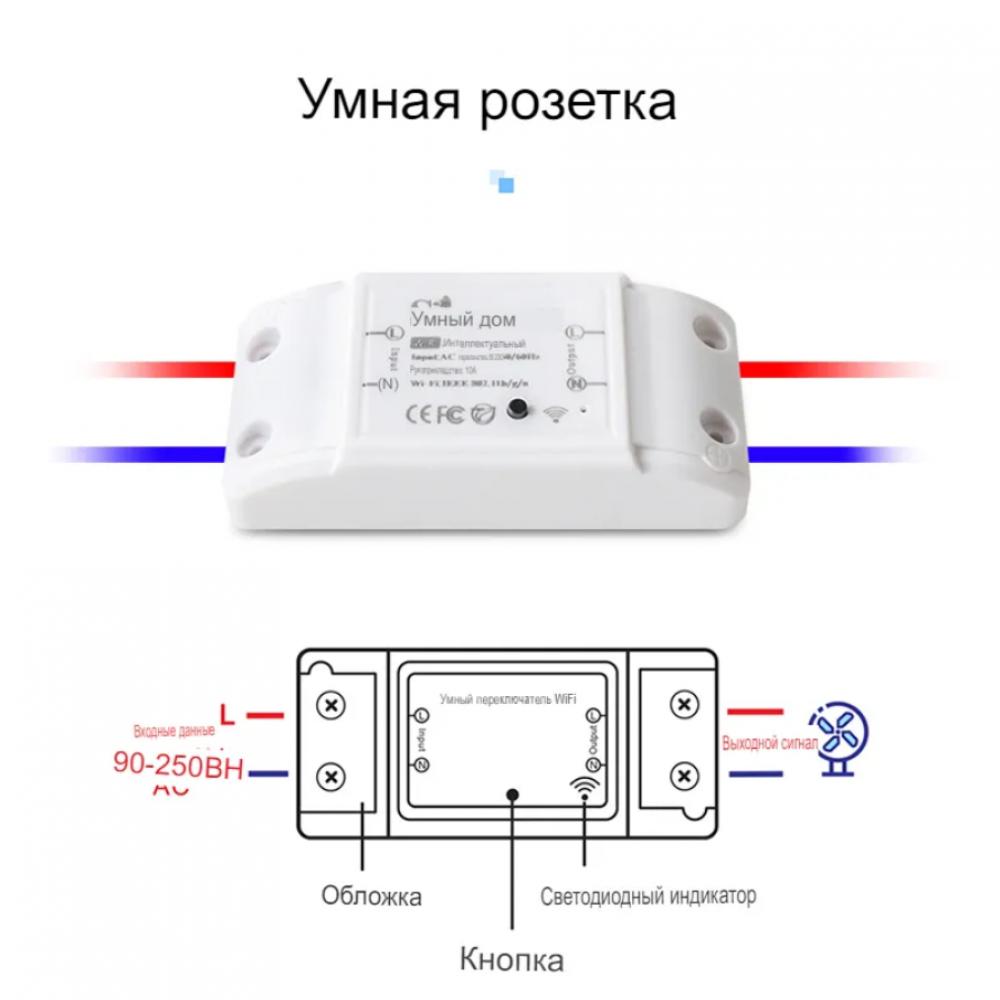 Умное WIFi реле беспроводной выключатель Tuya с Алисой от Яндекса дистанционное управление  для умного дома белый с голосовым управлением