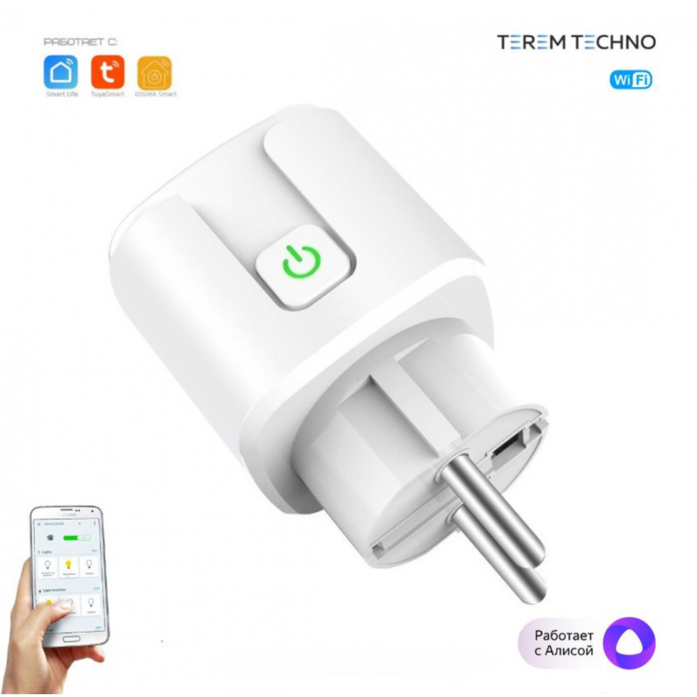 Умная WiFi розетка с Яндек Алисой Tuya 16А с таймером с голосовым управлением для дома