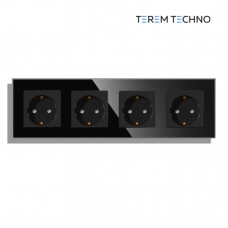 Четверная встраиваемая электрическая розетка Terem Techno с заземлением на 16А  стеклянная черная