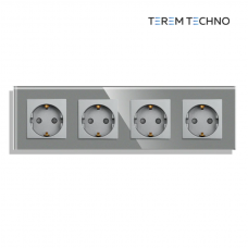 Четверная встраиваемая электрическая розетка Terem Techno с заземлением на 16А  стеклянная серая