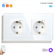 Умная двойная встроенная розетка Tuya для Алисы Яндекса WiFi 16А с таймером стеклянная белая с голосовым управлением умным домом