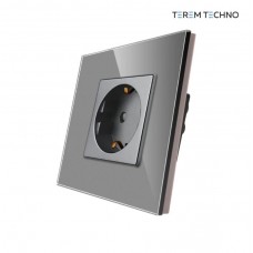 Встраиваемая электрическая розетка Terem Techno с заземлением на 16А одиночная стеклянная серая