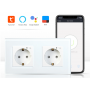 Умная двойная встроенная розетка Tuya для Алисы Яндекса WiFi 16А с таймером стеклянная белая с голосовым управлением умным домом