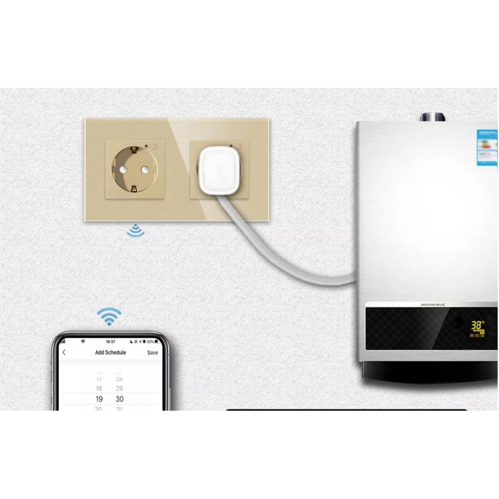 Умная двойная встроенная розетка Tuya для Алисы WiFi 16А с таймером стеклянная золотая с голосовым управлением умным домом