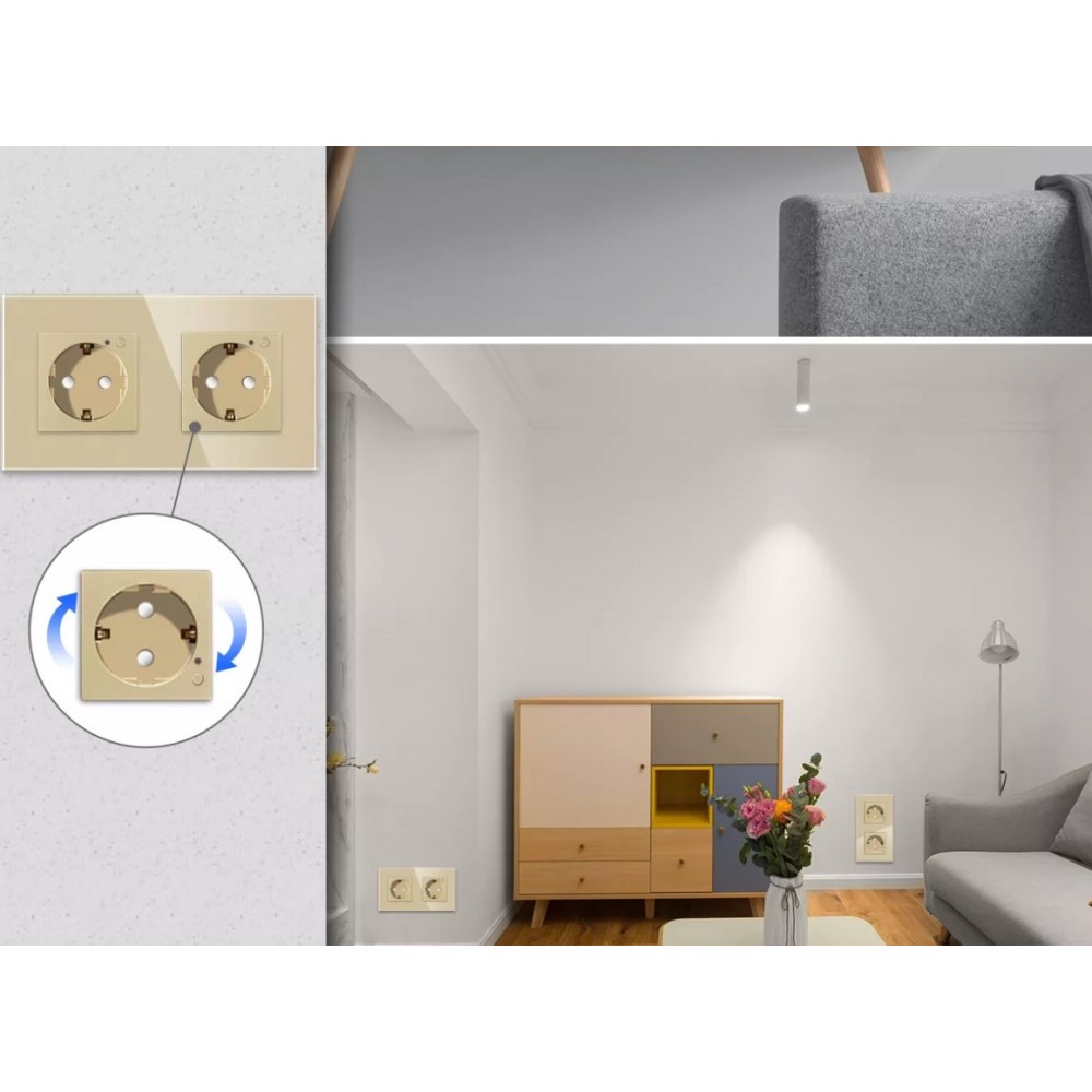 Умная двойная встроенная розетка Tuya для Алисы WiFi 16А с таймером стеклянная золотая с голосовым управлением умным домом