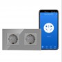 Умная двойная WiFi встроенная розетка с Яндекс Алисой 16А Tuya с таймером стеклянная серая с голосовым управлением умным домом