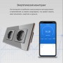 Умная двойная WiFi встроенная розетка с Яндекс Алисой 16А Tuya с таймером стеклянная серая с голосовым управлением умным домом