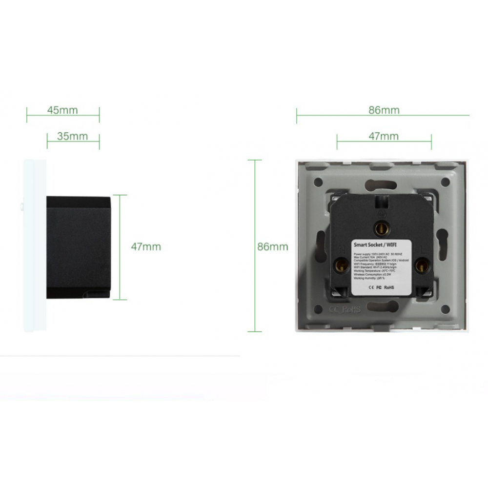 Умная встроенная розетка с Алисой от Яндекс Tuya WiFi 16А с таймером стеклянная белая с голосовым управлением умным домом