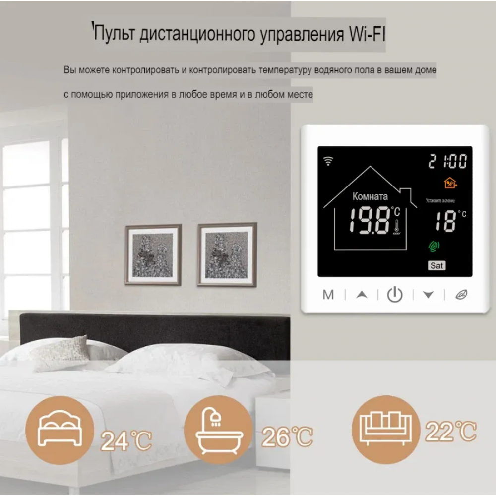 Умный wifi терморегулятор термостат для теплого пола Tuya с Алисой Яндекс голосовое управление для умного дома белый