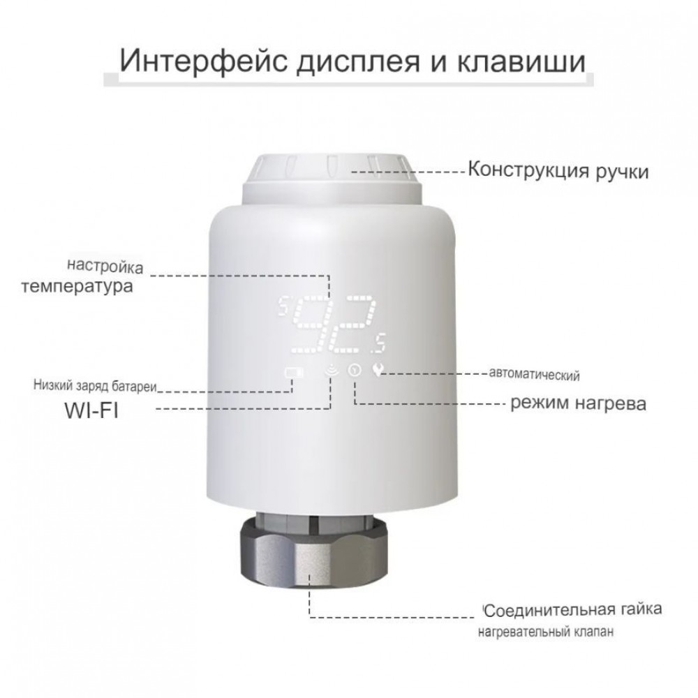 Умный WiFi терморегулятор для радиатора отопления с Алисой Яндекс Tuya с ЖК дисплеем беспроводной термостат на батарею с голосовым управлением