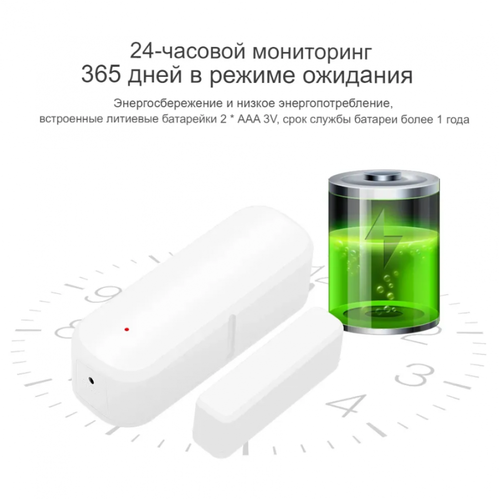 Беспроводной датчик на открывание двери / окна WiFi Tuya для умного дома округлый  с дистанционным управлением белый