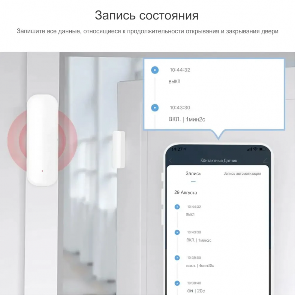 Беспроводной датчик на открывание двери / окна WiFi Tuya для умного дома округлый  с дистанционным управлением белый