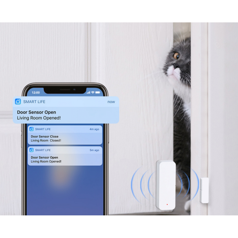 Беспроводной датчик на открывание двери / окна WiFi Tuya для умного дома с дистанционным управлением белый