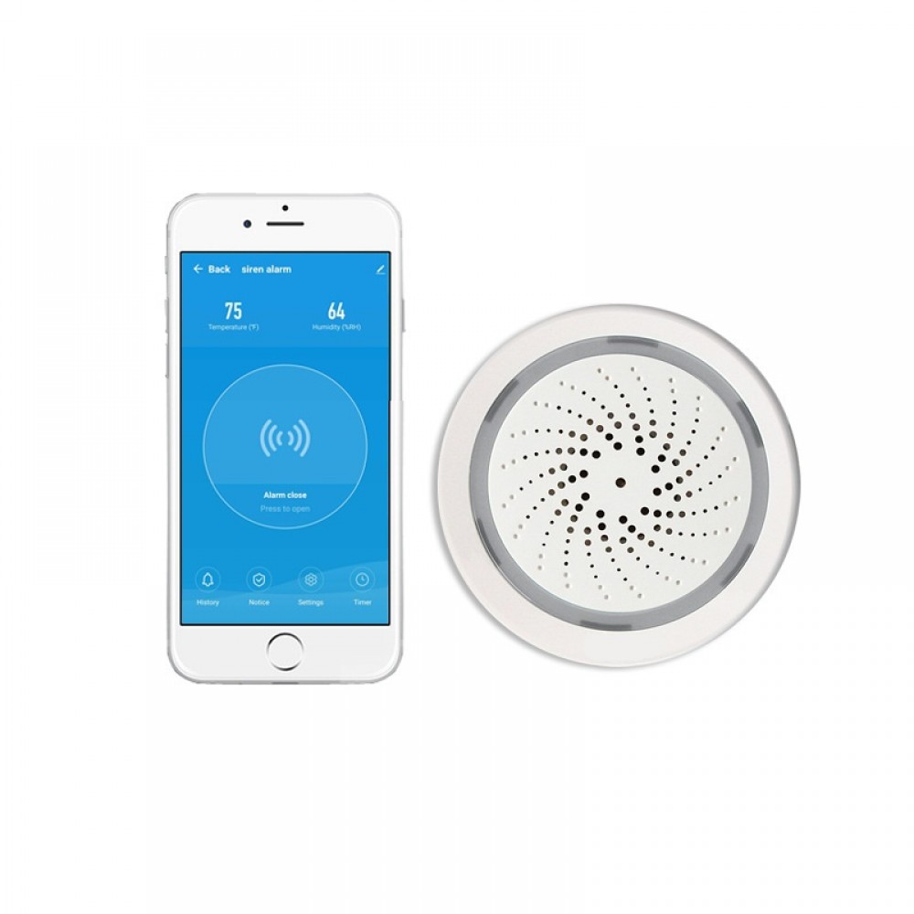 Умная беспроводная WiFi сирена тревоги Terem Тechno дистанционное управление от Tuya / Smart Life / Digma для умного дома белая