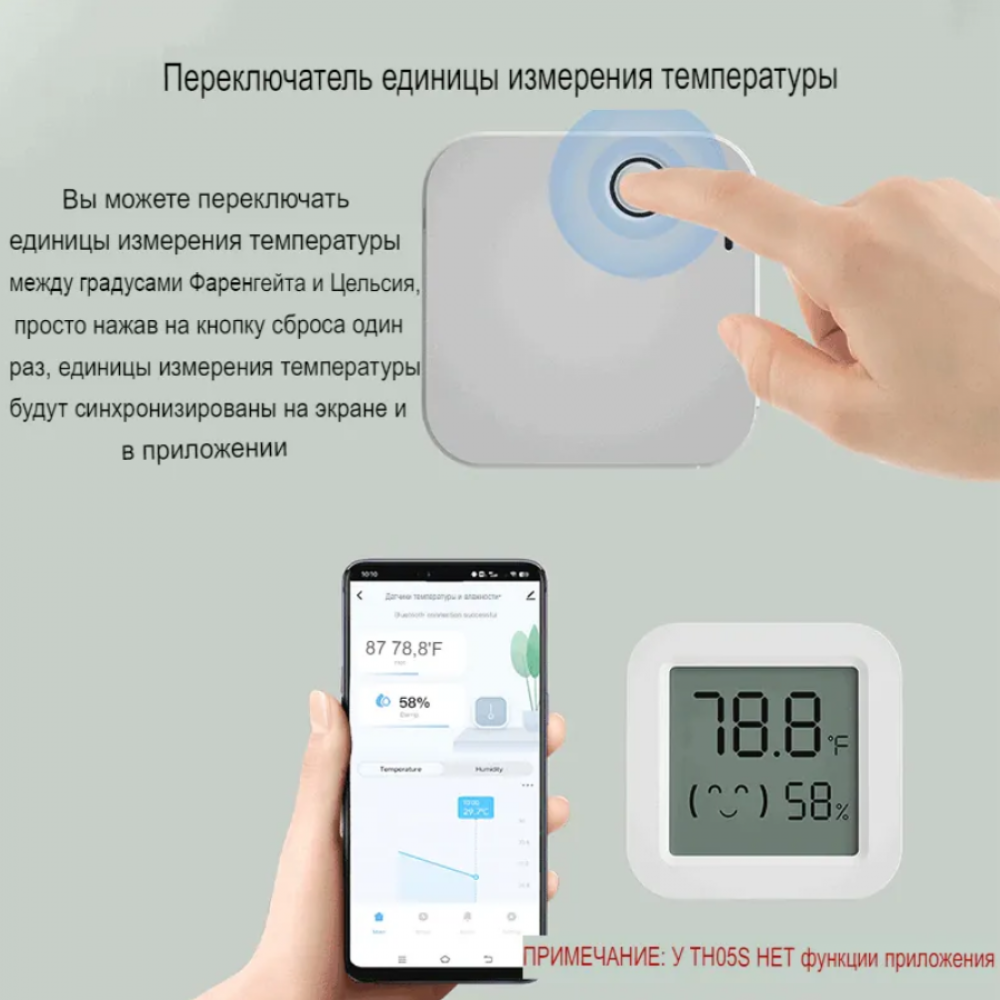 Умный мини беспроводной WiFi датчик температуры и влажности  Terem Тechno дистанционное управление от Tuya / Smart Life / Digma Smart для умного дома белый работает без шлюза