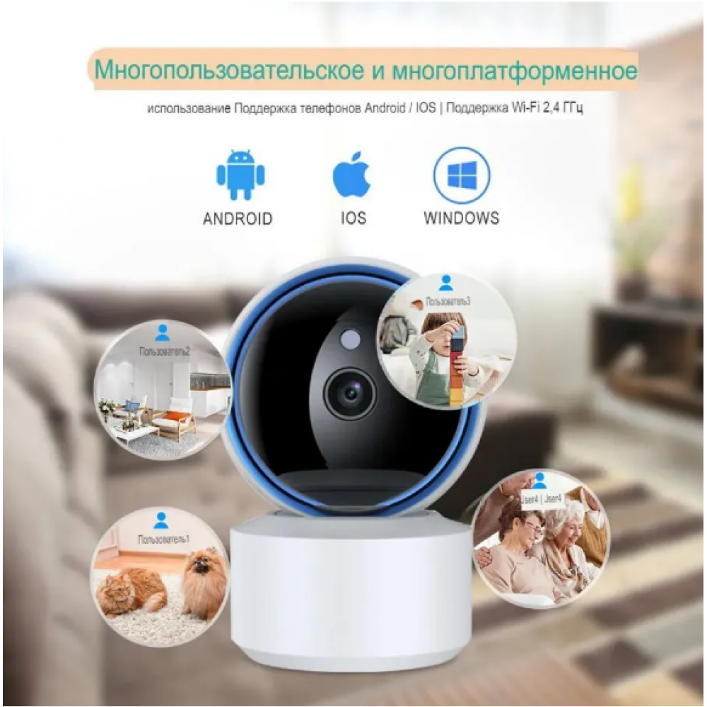 Умная беспроводная IP видеокамера Tuya Smart WiFi для видеонаблюдения поворотная на 360гр карта до 128гбс датчиком движения ночной режим